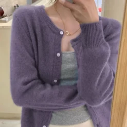 Y2K Knitted Cardigan with O-Neck Design for Women’s Autumn Winter Fashion