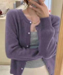 2026 Long Sleeve Vintage Y2k Tops Korean Knitted Cardigan Women's Autumn Winter Fashion O-Neck Versatile Slimming Basis Sweater