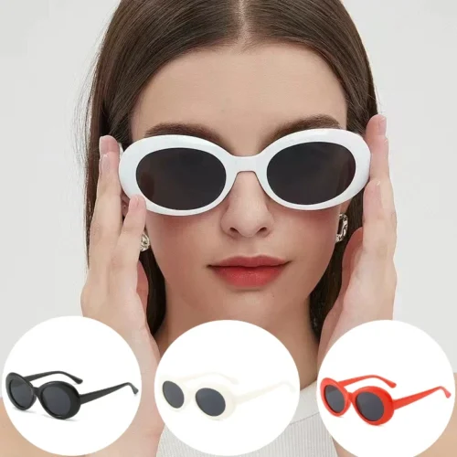 2025 Goggle Glasses Oval Sunglasses Ladies Trendy Hot Vintage Retro Sunglasses Women's White Black Eyewear UV