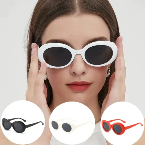 Oval Sunglasses with UV Protection in White and Black for Women - Image 7