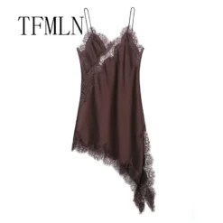 Alternative view of Lace Asymmetrical Mini Dress with Backless Design for Women - Sleeveless Summer Party Wear