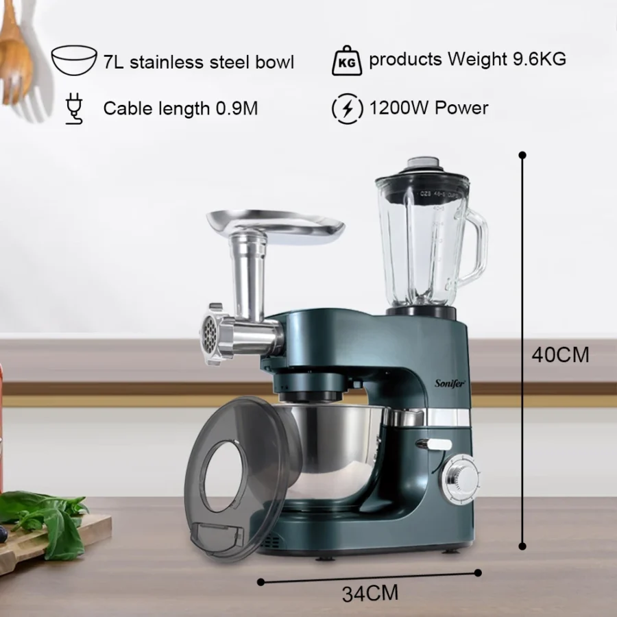 3-in-1 Stand Mixer with 7L Bowl, Blender, and Meat Grinder - Image 6