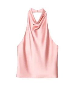 Alternative view of MUJER 2025 Halter Tops for Women Black Satin Backless Top Female Pink Summer Beach Top Woman off Shoulder Camisole Top Women
