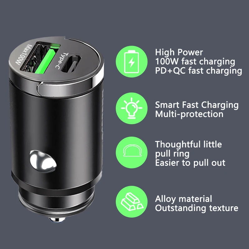 100W Fast Charging Mini Car Charger - USB Type C for iPhone, Xiaomi, Samsung, Huawei - Image 5