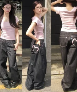 Women's Y2K Wide Fit Baggy Denim Jeans – Grunge Style, Korean Mom Jeans