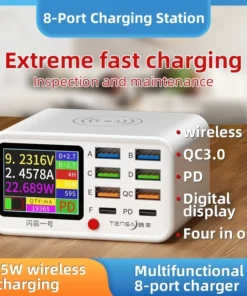 Multi functional 8-port USB Wireless Fast Charging Station Visual Current Detection Charger For Mobile Phone iPad Flash Charging