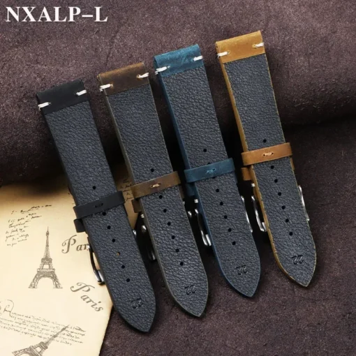 Leather Watch Band with Handmade Stitching, Vintage Oil Wax Finish, for Omega and Seiko Smartwatches - Image 3