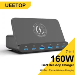 Ueetop 160W USB Charging Station with 65W PD PPS and 45W GaN Technology for Laptops and Tablets
