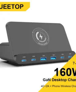Ueetop 160W USB Charging Station Wireless Charging 65W PD PPS 45W GaN Charger Quick Charger For Laptop Tablet iPhone 15 Samsung