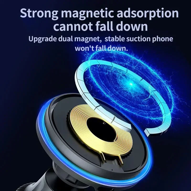 30W Magnetic Wireless Car Charger with LED Light for iPhone - Fast Charging Stand Mount - Image 6
