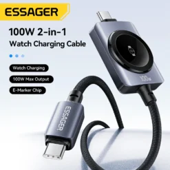 Essager 100W Type C to Type C Cable with Fast Charging for Apple Watch and iPhone 17/16/15, Xiaomi, Samsung