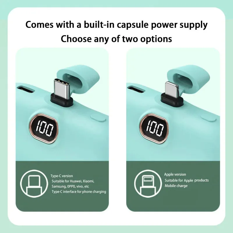 Mini Power Bank 10000mAh with Built-in Cable – Fast Charger for iPhone and Type-C - Image 3