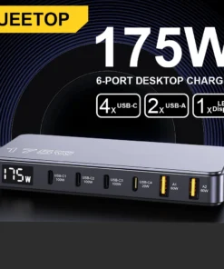 Ueetop 175W GaN USB C Charger LED Display 6-Port Desktop Charger Type C PD 100W PPS 45W Fast Charging for MacBook Samsung iPhone