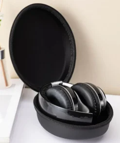 Alternative view of Headphone Carrying Case Shockproof Headset Pouch Capacity Handheld Earphone Container Company Travel Supplies Black