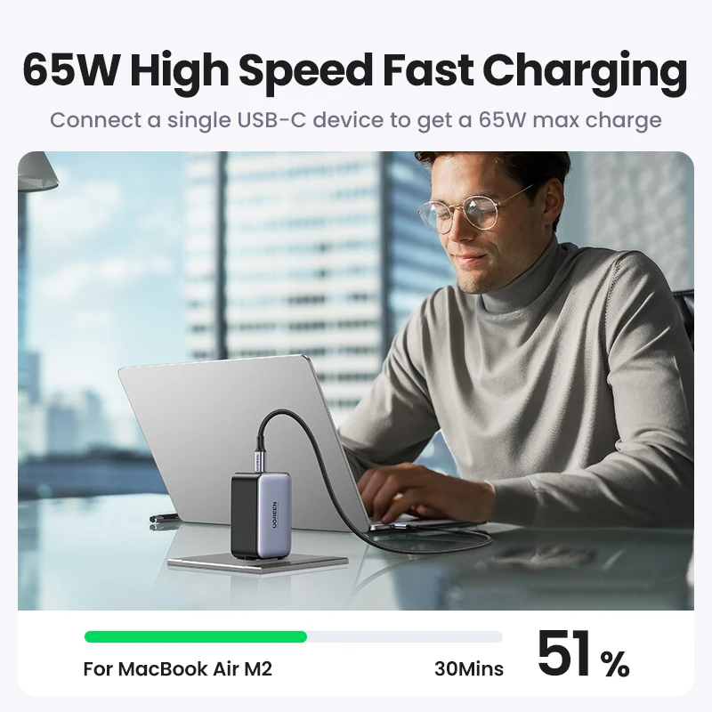 UGREEN 65W GaN USB-C Charger with Quick Charge for iPhone and Laptops - Image 4