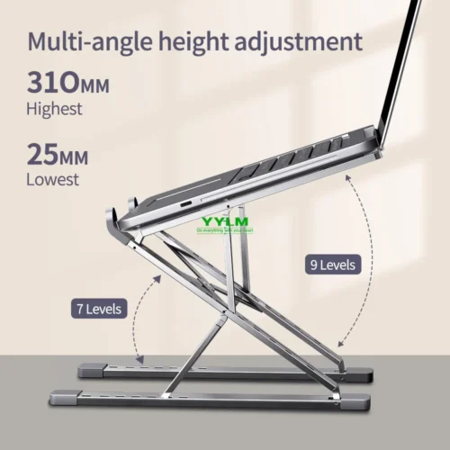 YYLM Aluminum Laptop Stand - Adjustable, Portable, and Foldable for MacBook and Notebooks