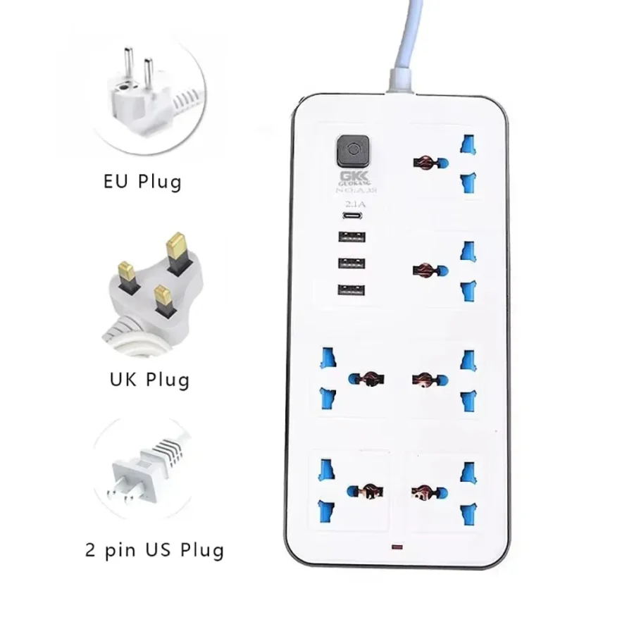 Universal Power Strip TypeC USB Port Outlet Power Strip 2M Extension Cord AC Power Socket Charge Electrical Socket EU US UK Plug - Image 5