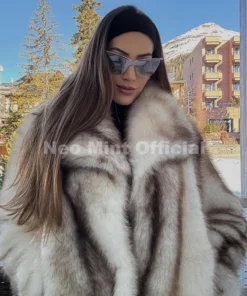 Alternative view of Neo Mint Women’s Winter Striped Faux Fur Jacket with Fluffy Collar