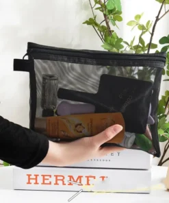 Fashion Large Capacity Mesh Cosmetic Bag Square Bag Zipper Bag Makeup Bag Pencil Cases Wash Pouch Cosmetic Cases Ladies