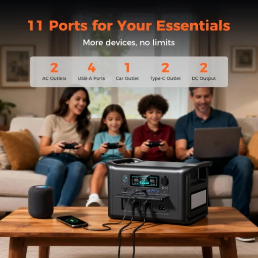 Portable Power Station with 1000Wh LiFePO4 Battery and 200W Solar Panel for Camping - Image 3