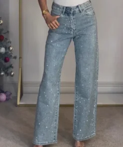 High Waist Straight-Leg Vintage Jeans for Women - Stretch Washed Denim Trousers