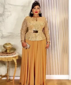 Elegant Plus Size African Dress for Women - Ankara Dashiki Wedding Party Long Dress with Sequin Details