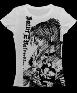 Y2k anime Streetwear O-neck 90s Text Printing Tops Women Harajuku Clothes Simple Vintage Crop Tee Aesthetic emo Casual T-shirt