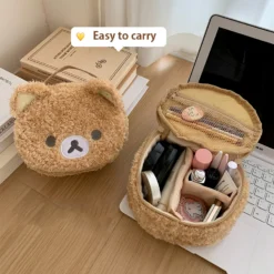 Plush Makeup Case with Anime Bear Design - Jewelry Storage Organizer for Women