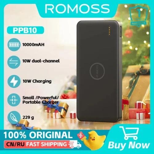 Romoss 10,000mAh Power Bank with PD and QC Fast Charging for Smartphones
