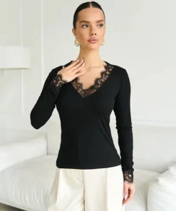 Alternative view of Tornova V neck Lace T shirt Top Women Sexy Navel Exposed Pullover Fashion Splice Hot Girl Club Party Top Autumn New Lady T shirt