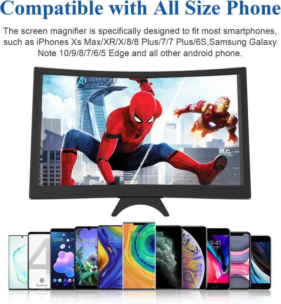 14" Curved Screen Magnifier 3D HD Projector for Movies Gaming & Video Foldable Phone Stand Universal Smartphone Compatible - Image 3