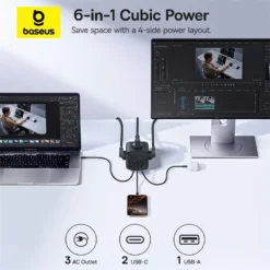 Alternative view of Baseus 67W GaN Charger Power Strip with 3 AC Outlets and USB-C Fast Charging for Laptops and Smartphones