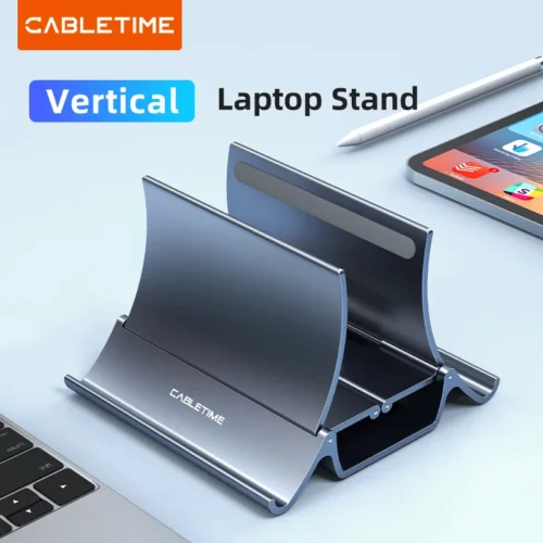 CABLETIME Vertical Laptop Stand with Heat Dissipation and Non-slip Silicone for MacBook and Tablets