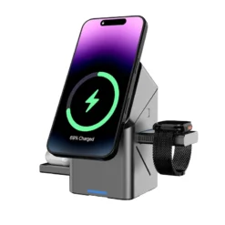 3 in 1 Wireless Charger with Rotating Magic Magnetic Dock for iPhone, Apple Watch, and AirPods