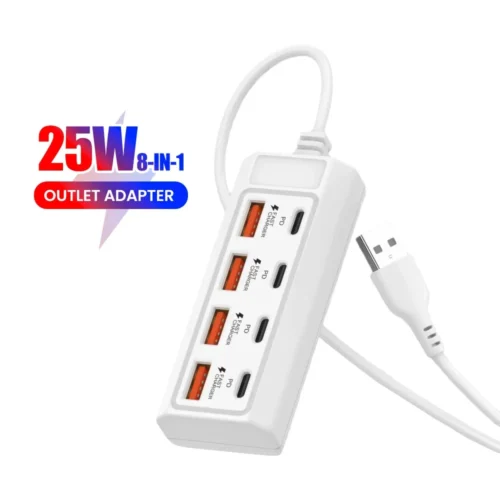 Alternative view of 8 in 1 USB Charging Station 25W PD Type C Power Strip Multi Port Desktop HUB Phone Adapter For iPhone 16 Samsung Xiaomi Huawei
