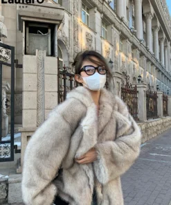 Lautaro Women's Oversized Faux Fox Fur Coat - Thick, Warm, and Fluffy Jacket