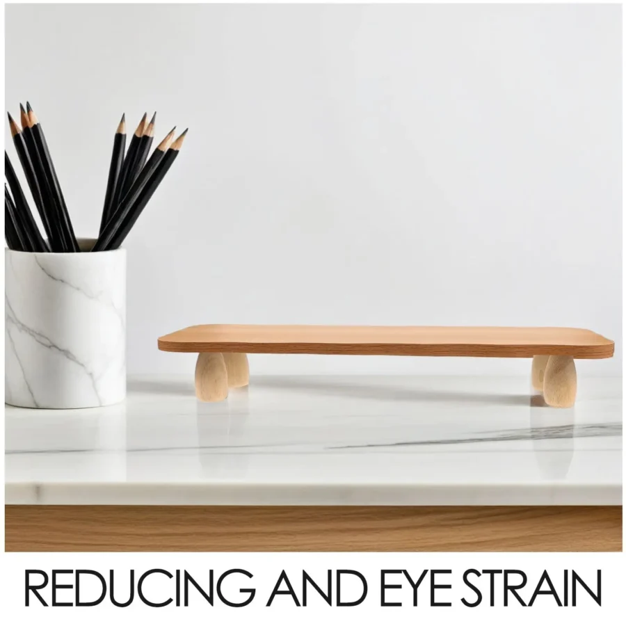 Wooden Computer Stand Riser Desktop Organizer Shelves Bamboo Shelf Gaming Monitor Desk Risers Sturdy Ergonomic Design Modern - Image 3