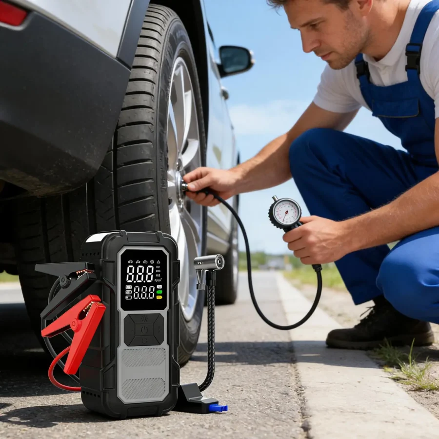 Car Emergency Jump Starter With Air Compressor Fast Charging Car Battery Power Pack With Jump Starter Cables - Image 3