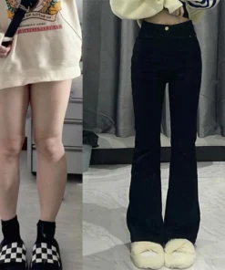 Korean Black High-Waist Flare Jeans for Women - Vintage Y2K Denim Pants