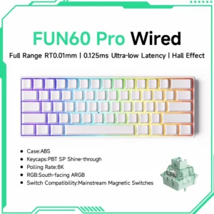 Mechanical Keyboard with Magnetic Switches, 8K ARGB Lighting, 60% Design for Gamers - Pro White Wired