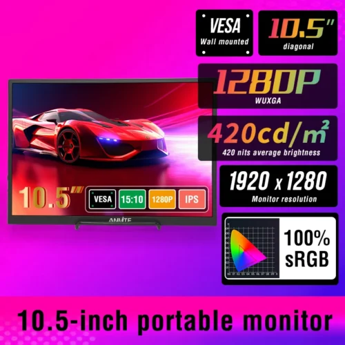 Anmite 10.5-Inch Portable HDR Monitor - 1280P, Low Blue Light for Xbox, PS4/5, Switch, and PC