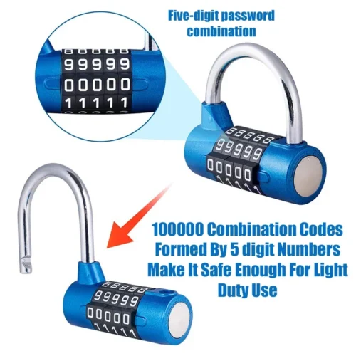 Alternative view of Zinc Alloy Combination Padlock - 5-Digit Digital Code for Bikes, Lockers, and Cabinets