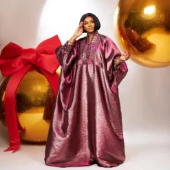 Alternative view of V-Neck Rhinestone Turkey Dress for Women - Elegant African Church Boubou Style