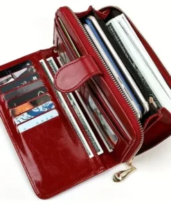 Women's Vintage Oil Wax PU Leather Clutch Wallet Female Large Capacity Phone Purse Ladies Wristband Simple Card Holder Pouch Bag