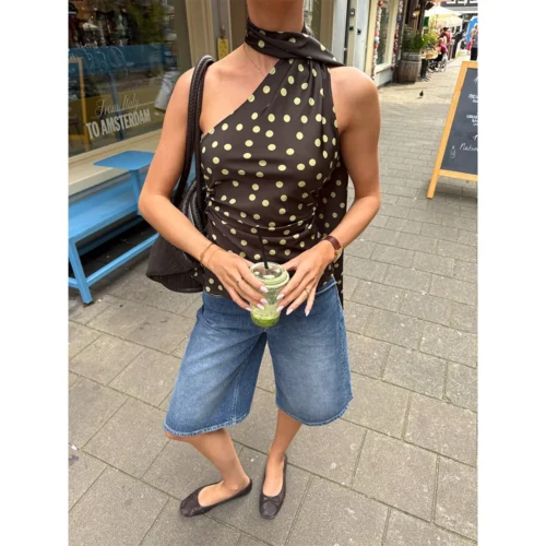 Women Summer Vintage Sexy Polka Dot Crop Tops Sleeveless Backless 2000s Aesthetic Slim Fits Club Party Lady Chic Tanks Tops