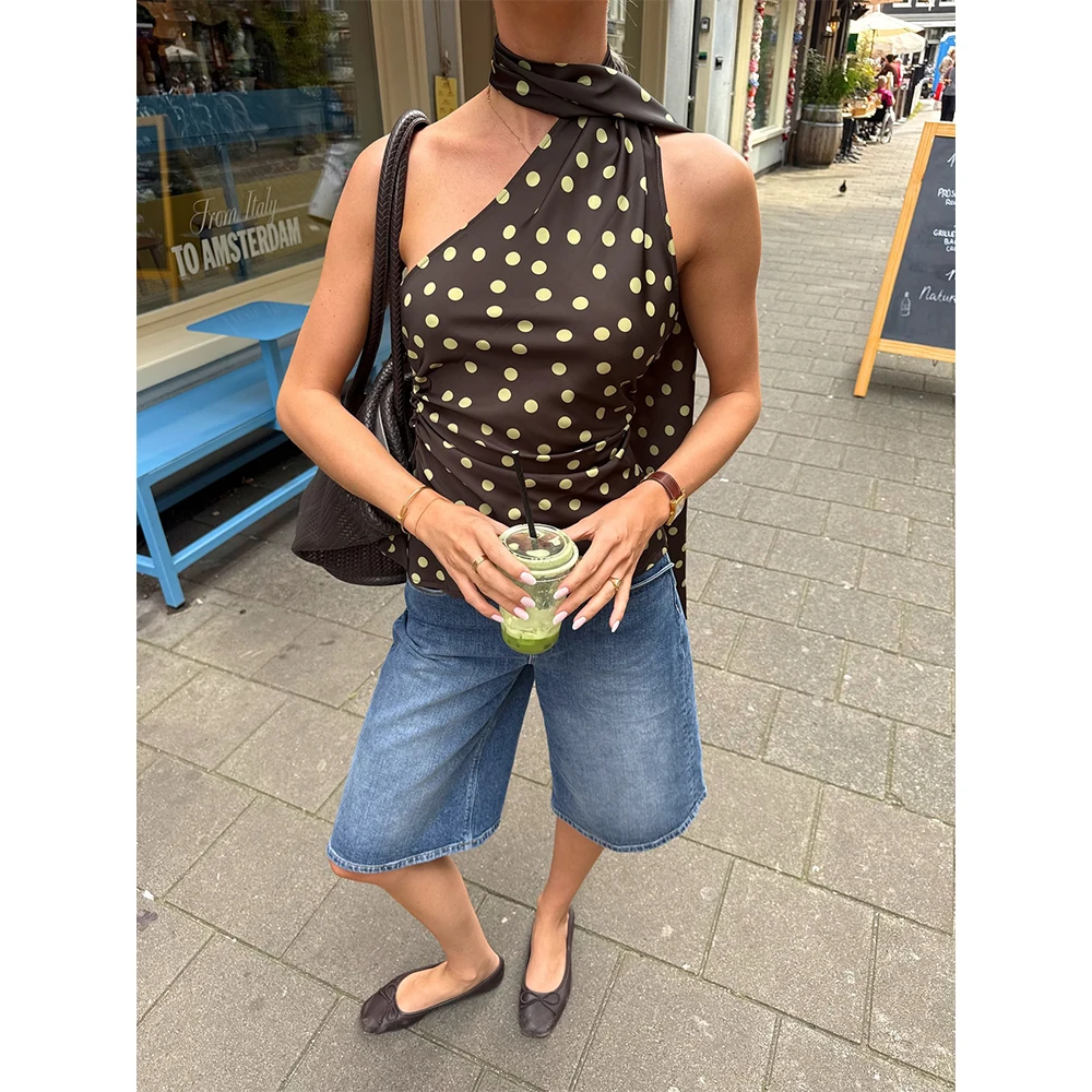 Women Summer Vintage Sexy Polka Dot Crop Tops Sleeveless Backless 2000s Aesthetic Slim Fits Club Party Lady Chic Tanks Tops