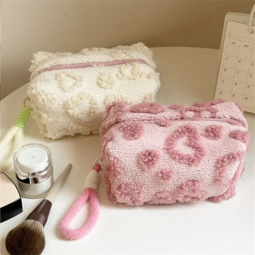 Makeup Bag with Handle - Soft Travel Cosmetic Organizer - Plush Love Print - Image 4