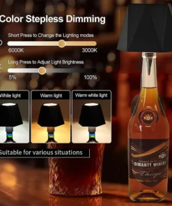 Alternative view of Wireless Bottle Table Lamp Touch Control of 3 Colors and Stepless Dimming Night Lamp For Bar Wine Bottles Decor Desk Lights