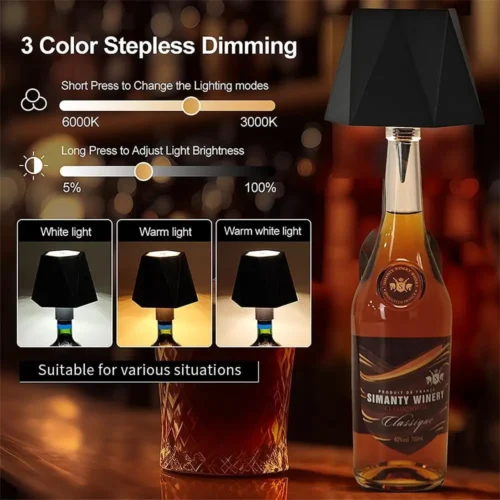 Alternative view of Wireless Bottle Table Lamp Touch Control of 3 Colors and Stepless Dimming Night Lamp For Bar Wine Bottles Decor Desk Lights