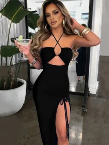 Bodycon Midi Dress with Sleeveless Design and Backless Detail for Women - black, S
